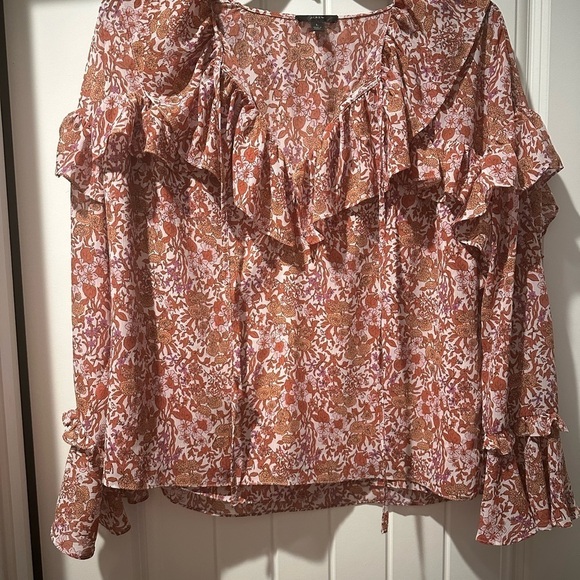 J.Crew Ruffle Crinkle Chiffon Blouse Floral Top Spring‎ Summer Casual Size Large - Picture 2 of 14